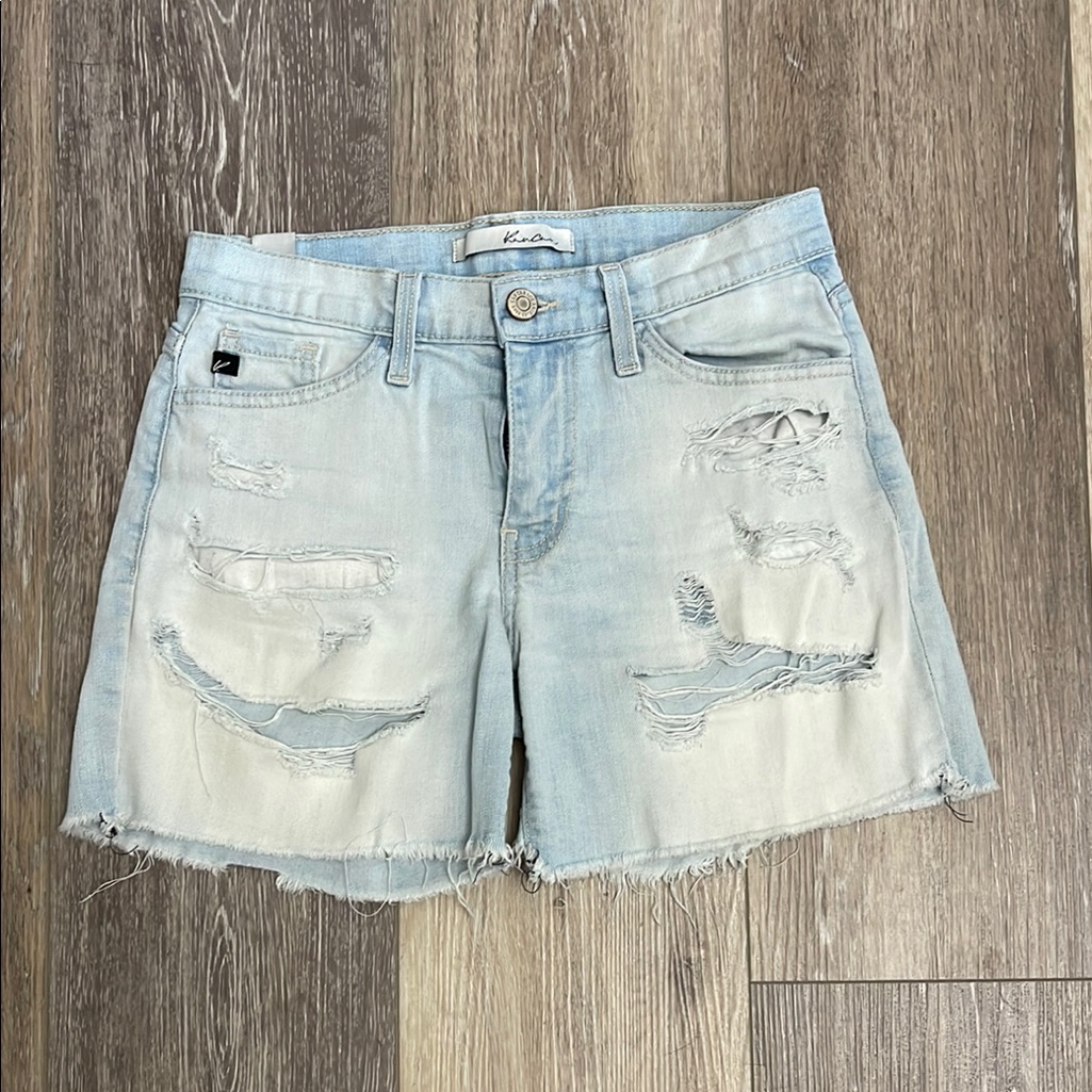 Kancan Blue Distressed Jean Shorts Raw Hem
